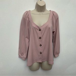 NWT Soho Girls Blush Pink Button Down Blouse Size Large Spring Light Career